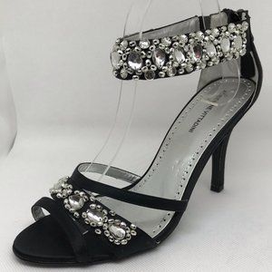 Adrienne Vittadini Gabrielle Black Rhinestone Dressy Strappy Sandal Stiletto